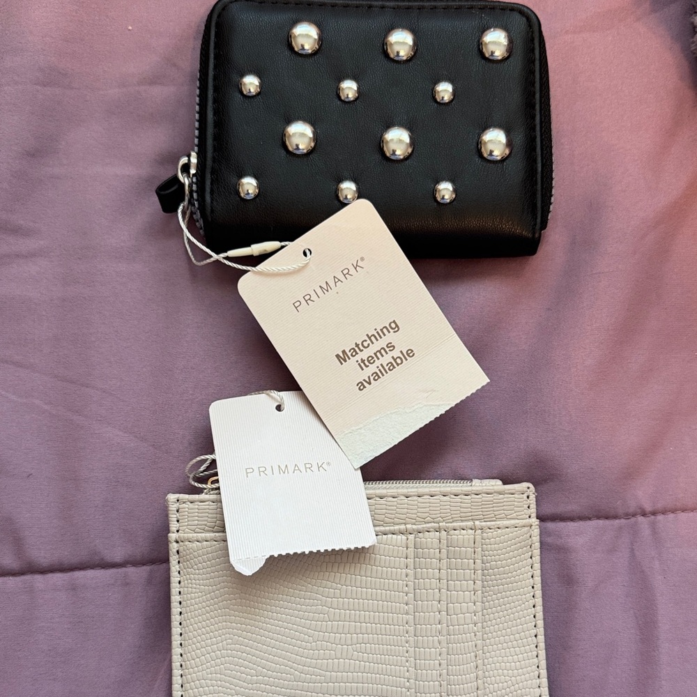 Primark Black Wallet with Silver Studs and Cream Card Holder